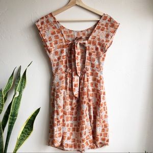 Watercolor Block Print Open Back Tie Dress